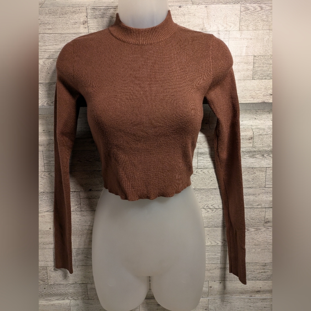 Altar D State Brown Ribbed Knit Women's Top Size Xxs